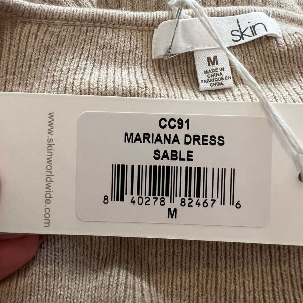 SKIN WORLDWIDE Mariana Dress Sable Ribbed Knit Long Sleeve Stretch Medium NEW - Picture 5 of 9